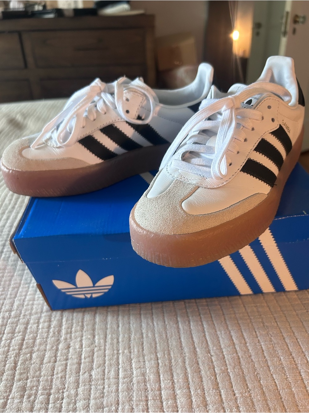 Adidas women’s White & Black Samba-Style Sneakers with Gum Sole